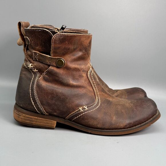 Bed Stu Men's 9 Dark Brown Leather Ankle Boots Side-Zip Snap Button Western - Picture 1 of 12